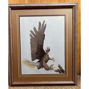 Americana Wall Decor Handmade Eagle In Flight Matted Framed Cross Stitch 15 X 18